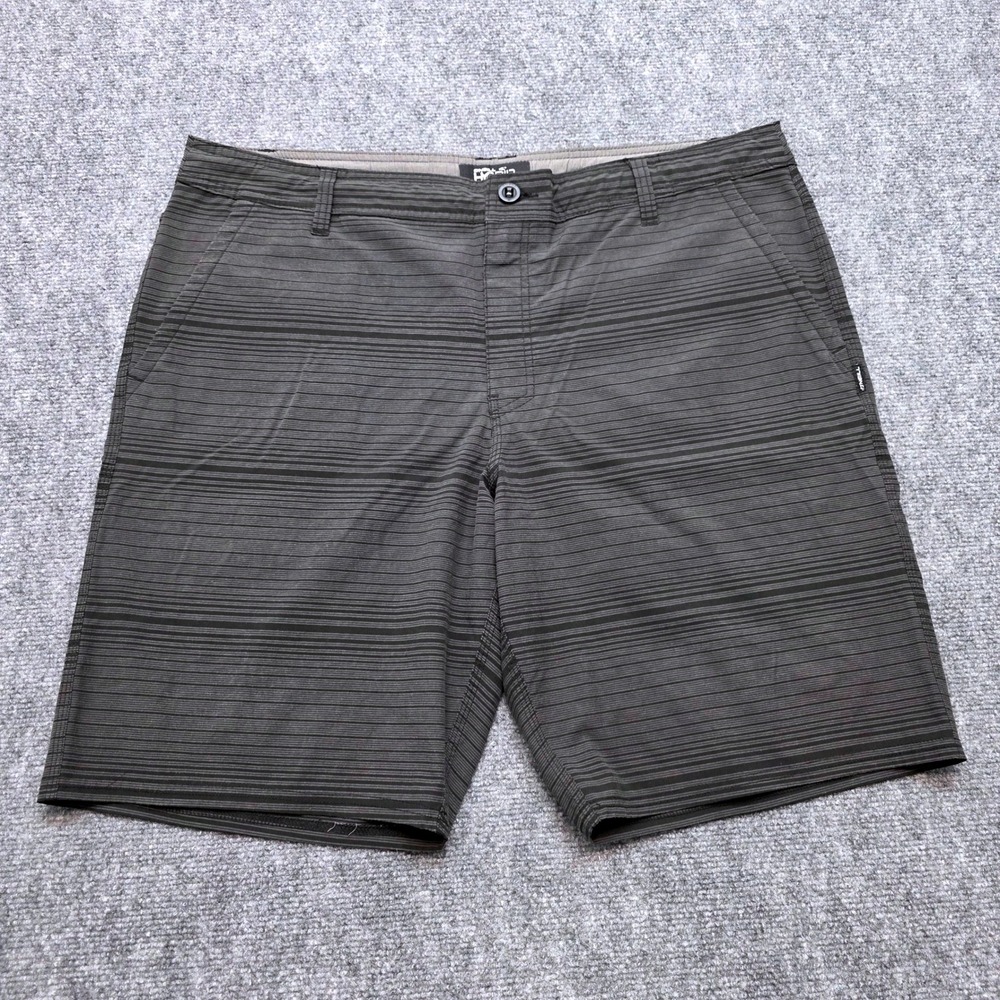 ONeill Hybrid Shorts Men 40 Charcoal Grey Striped Board Shorts Surf Walk Swim XL
